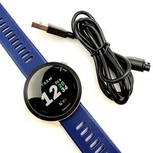 Garmin Forerunner 55 GPS Fitness Watch Mens Womens Black White Case Navy Band